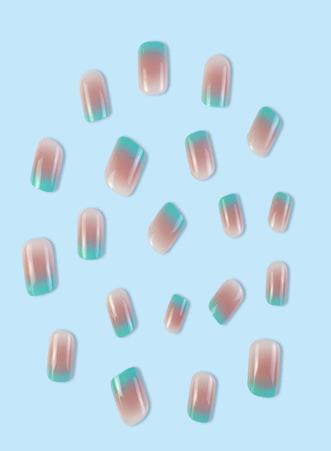 YoYoee 24Pes Short Square Press on Nails - French Fake Nails Gradient False Nails Glossy Full Cover Nails Tips for Women - Image 3